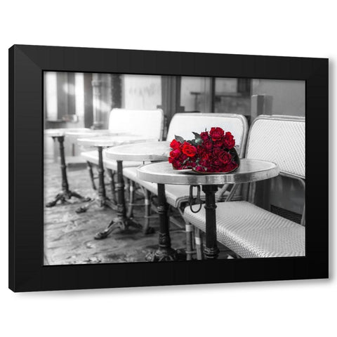 Bunch of flowers on cafe table Black Modern Wood Framed Art Print by Frank, Assaf