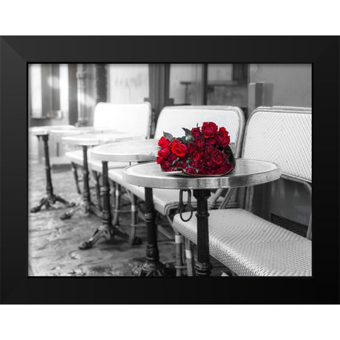 Bunch of flowers on cafe table Black Modern Wood Framed Art Print by Frank, Assaf