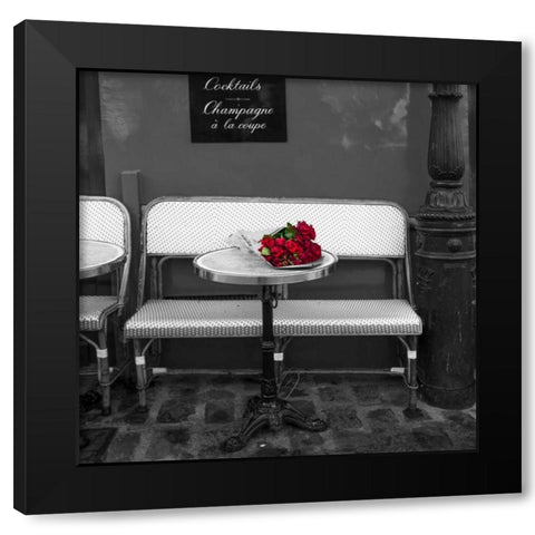Bunch of flowers on sidewalk cafe table, Paris, France Black Modern Wood Framed Art Print by Frank, Assaf