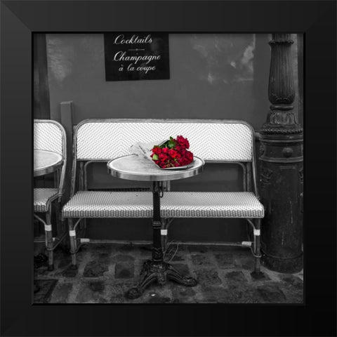 Bunch of flowers on sidewalk cafe table, Paris, France Black Modern Wood Framed Art Print by Frank, Assaf