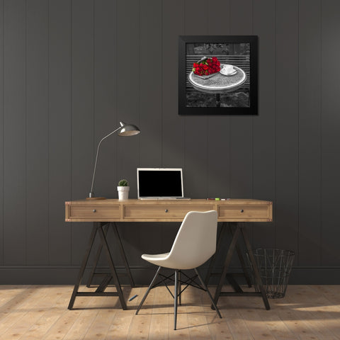 Bunch of flowers on sidewalk cafe table, Paris, France Black Modern Wood Framed Art Print by Frank, Assaf