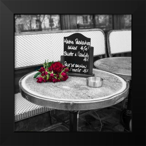 Bunch of flowers on sidewalk cafe table, Paris, France Black Modern Wood Framed Art Print by Frank, Assaf
