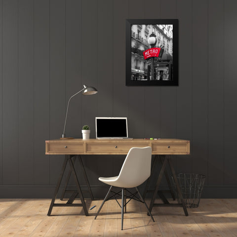 Metro sign post, Montmarte, Paris Black Modern Wood Framed Art Print by Frank, Assaf