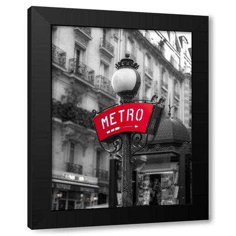 Metro sign post, Montmarte, Paris Black Modern Wood Framed Art Print by Frank, Assaf