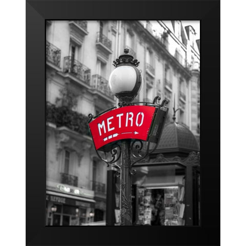 Metro sign post, Montmarte, Paris Black Modern Wood Framed Art Print by Frank, Assaf