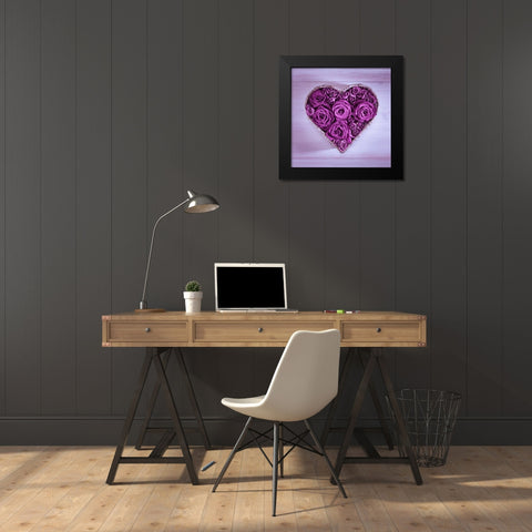 Roses in a heart shaped wicker basket Black Modern Wood Framed Art Print by Frank, Assaf