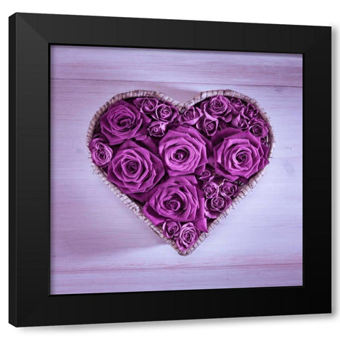 Roses in a heart shaped wicker basket Black Modern Wood Framed Art Print by Frank, Assaf