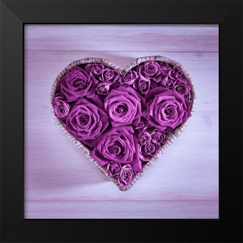Roses in a heart shaped wicker basket Black Modern Wood Framed Art Print by Frank, Assaf