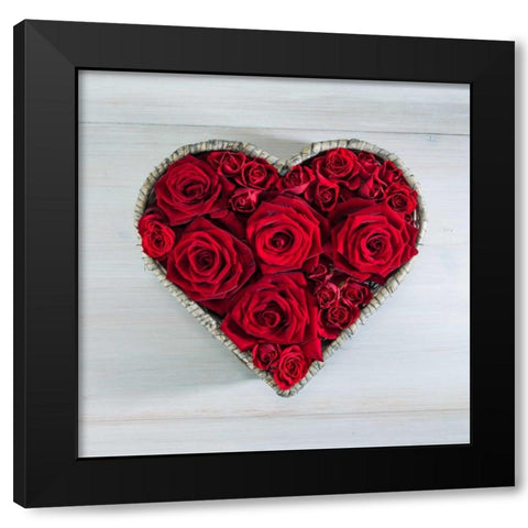 Roses in a heart shaped wicker basket Black Modern Wood Framed Art Print with Double Matting by Frank, Assaf