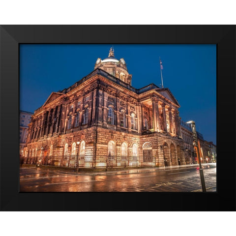 Town Hall Building at night, Liverpool, FTBR-1867 Black Modern Wood Framed Art Print by Frank, Assaf