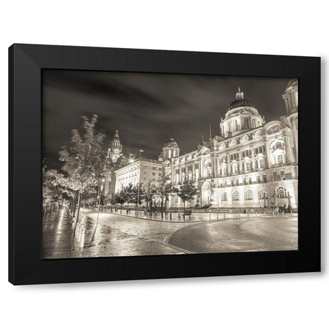 Port of-Building at night, Liverpool Black Modern Wood Framed Art Print by Frank, Assaf