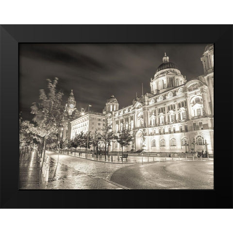 Port of-Building at night, Liverpool Black Modern Wood Framed Art Print by Frank, Assaf