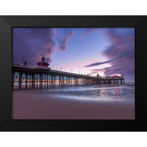 Blackpool sea shore with jetty Black Modern Wood Framed Art Print by Frank, Assaf