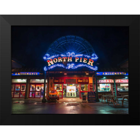 North Pier, Blackpool Black Modern Wood Framed Art Print by Frank, Assaf