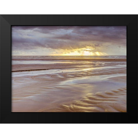 Sunset, Blackpool Beach, UK Black Modern Wood Framed Art Print by Frank, Assaf