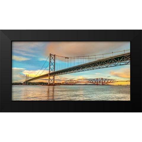 Forth Road Bridge at dusk, FTBR-1861 Black Modern Wood Framed Art Print by Frank, Assaf