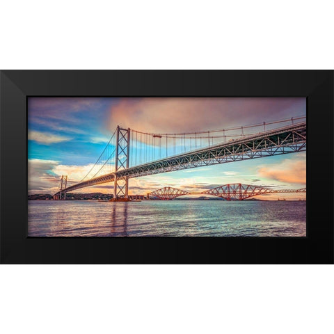 Forth Road Birdge at dusk Black Modern Wood Framed Art Print by Frank, Assaf