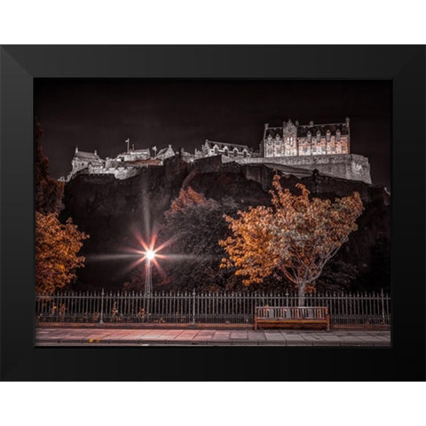 Edinburgh Castle at night, FTBR-1859 Black Modern Wood Framed Art Print by Frank, Assaf