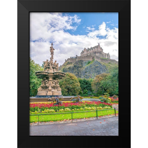 The Ross Fountain and Edinburgh Castle-Scotland Black Modern Wood Framed Art Print by Frank, Assaf