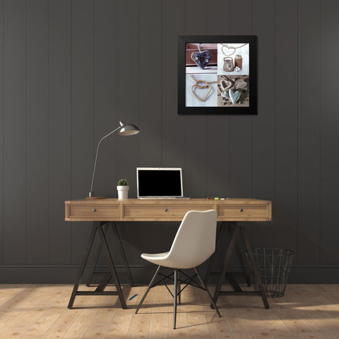 Collage of different hearts Black Modern Wood Framed Art Print by Frank, Assaf