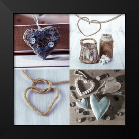 Collage of different hearts Black Modern Wood Framed Art Print by Frank, Assaf