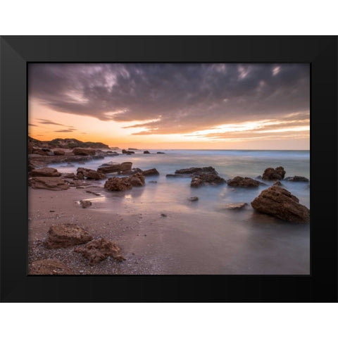 Tranquil beach Black Modern Wood Framed Art Print by Frank, Assaf