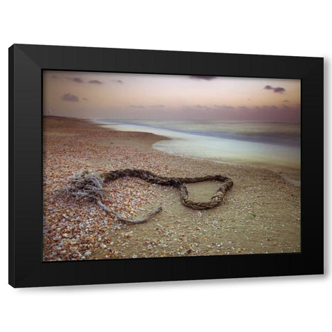 Rope lying on beach Black Modern Wood Framed Art Print by Frank, Assaf