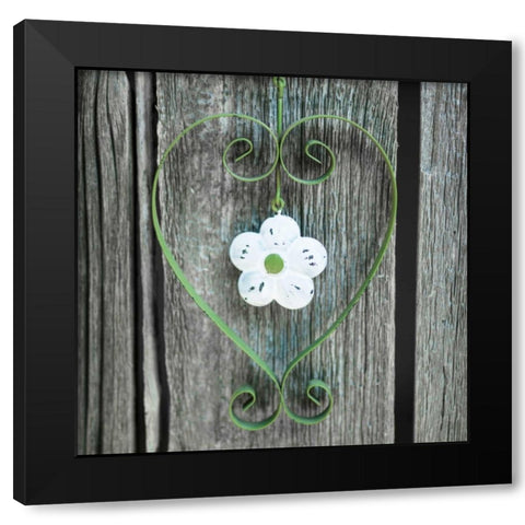 Heart shape with flower on wooden background Black Modern Wood Framed Art Print by Frank, Assaf