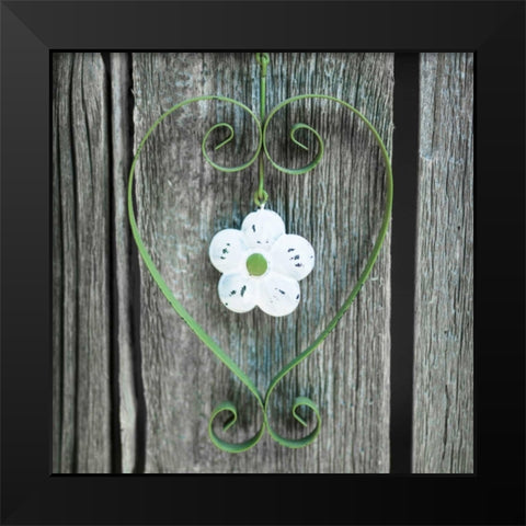 Heart shape with flower on wooden background Black Modern Wood Framed Art Print by Frank, Assaf