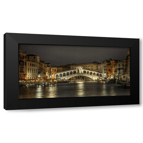 The grand canal and the Rialto bridge at night, Venice, Italy Black Modern Wood Framed Art Print by Frank, Assaf