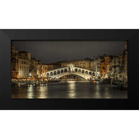 The grand canal and the Rialto bridge at night, Venice, Italy Black Modern Wood Framed Art Print by Frank, Assaf
