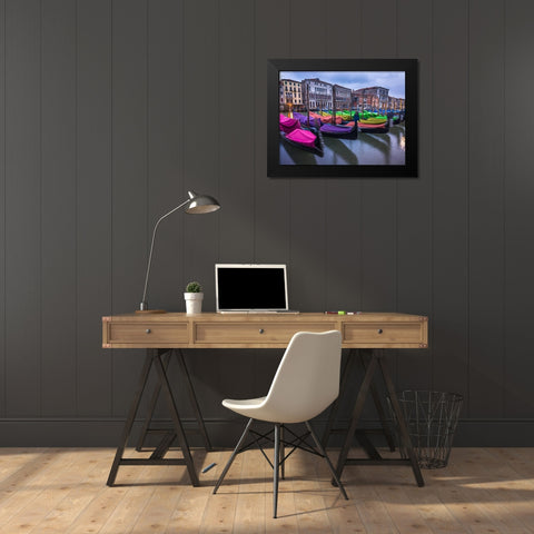 Gondolas parked on the grand canal, Venice, Italy Black Modern Wood Framed Art Print by Frank, Assaf