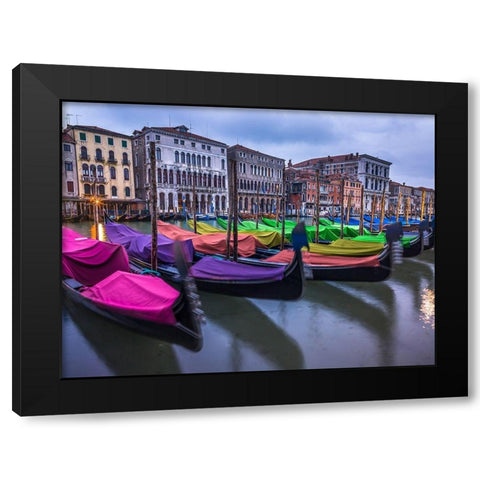 Gondolas parked on the grand canal, Venice, Italy Black Modern Wood Framed Art Print by Frank, Assaf