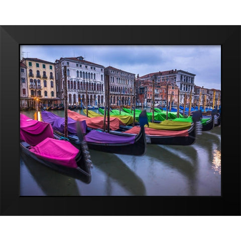 Gondolas parked on the grand canal, Venice, Italy Black Modern Wood Framed Art Print by Frank, Assaf