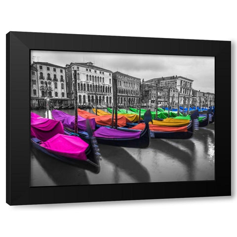 Gondolas parked on the grand canal, Venice, Italy Black Modern Wood Framed Art Print by Frank, Assaf