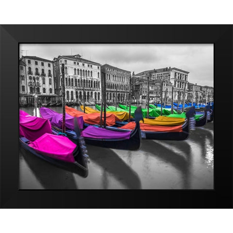 Gondolas parked on the grand canal, Venice, Italy Black Modern Wood Framed Art Print by Frank, Assaf