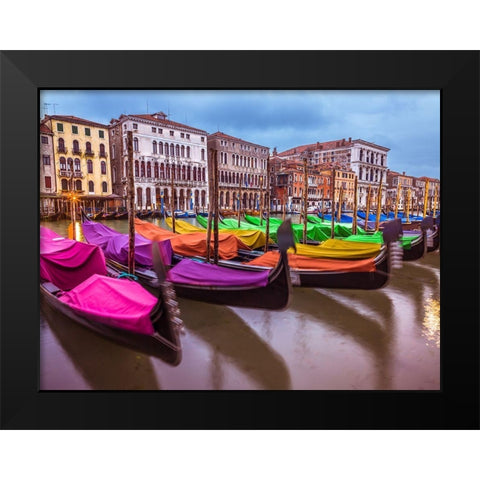 Gondolas parked on the grand canal, Venice, Italy Black Modern Wood Framed Art Print by Frank, Assaf