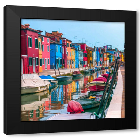 Multi-Coloured houses next to a canal, Burano, Italy Black Modern Wood Framed Art Print with Double Matting by Frank, Assaf