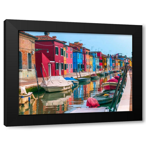 Multi-Coloured houses next to a canal, Burano, Italy Black Modern Wood Framed Art Print by Frank, Assaf