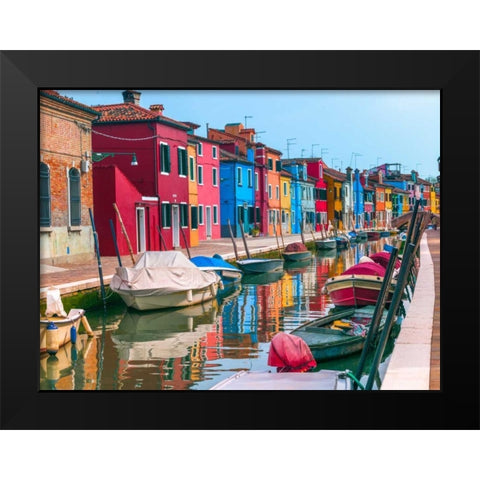 Multi-Coloured houses next to a canal, Burano, Italy Black Modern Wood Framed Art Print by Frank, Assaf