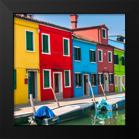 Gondolas moored along the canal, Venice, Italy Black Modern Wood Framed Art Print by Frank, Assaf