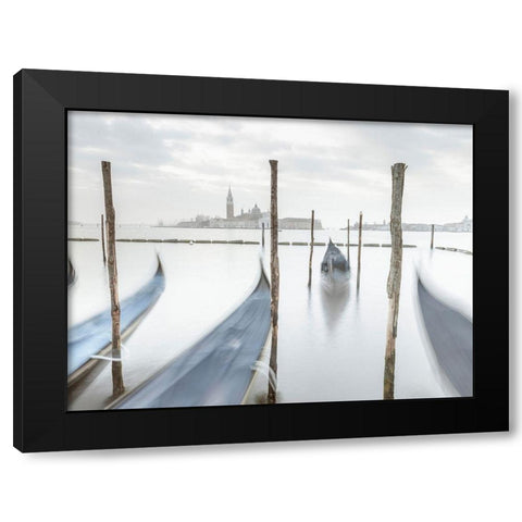 Gondolas in lagoon-Venice Black Modern Wood Framed Art Print by Frank, Assaf