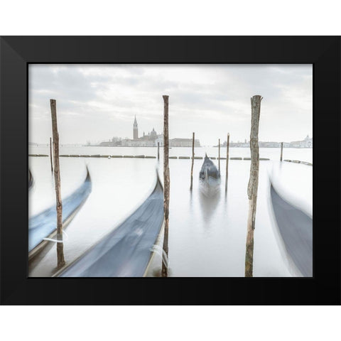 Gondolas in lagoon-Venice Black Modern Wood Framed Art Print by Frank, Assaf