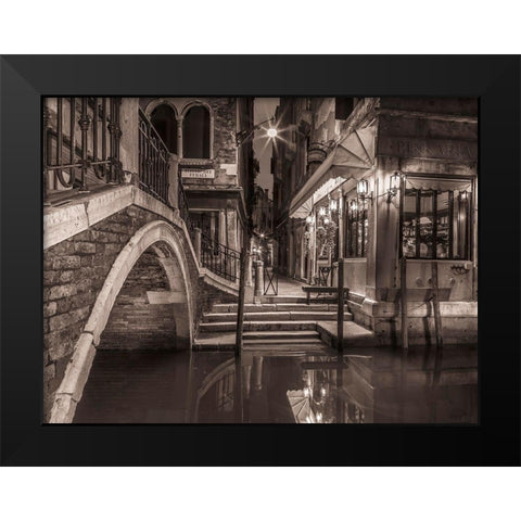 Cafe by canal-Venice Black Modern Wood Framed Art Print by Frank, Assaf