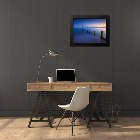Groynes at dusk, Hayling Island, UK Black Modern Wood Framed Art Print by Frank, Assaf