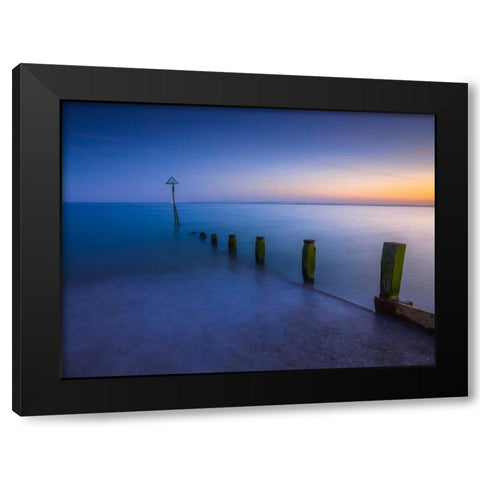 Groynes at dusk, Hayling Island, UK Black Modern Wood Framed Art Print by Frank, Assaf