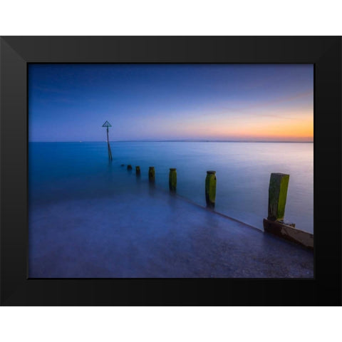 Groynes at dusk, Hayling Island, UK Black Modern Wood Framed Art Print by Frank, Assaf