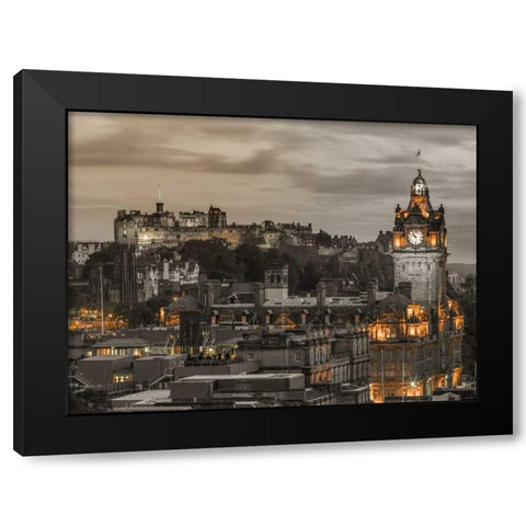 Edinburgh Castle and The Balmoral Hotel, Scotland, FTBR-1917 Black Modern Wood Framed Art Print by Frank, Assaf