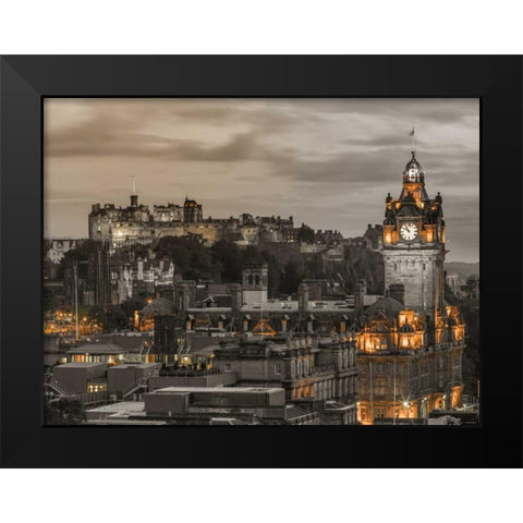 Edinburgh Castle and The Balmoral Hotel, Scotland, FTBR-1917 Black Modern Wood Framed Art Print by Frank, Assaf