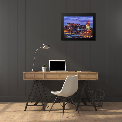 Edinburgh Castle and The Balmoral Hotel, Scotland Black Modern Wood Framed Art Print by Frank, Assaf